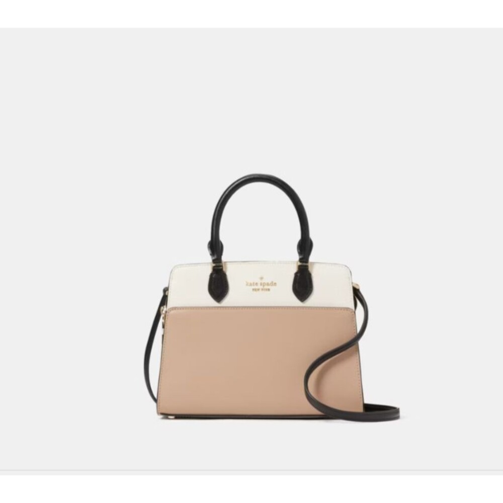 Kate Spade Madison Small Satchel Saffiano Leather Beige/White Colorblock - Picture 1 of 12